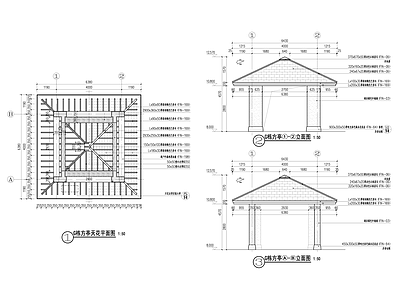 现代亭子 四角亭 施工图