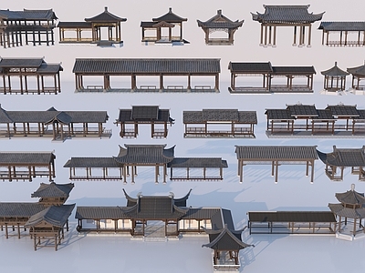 现代其他景观小品 中式长廊 廊架合集