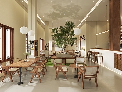 现代其他桌椅 现代侘寂风咖啡店