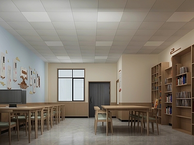 现代图书馆 现代图书馆 书柜 书桌