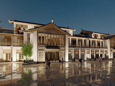 中式古建筑 饭店建筑