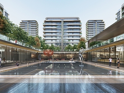 现代庭院小品 住宅地下庭院 水系景观 庭院会所 灯光渲染