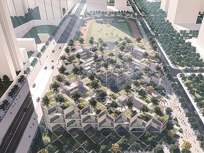 现代学校建筑 教学楼学校 中小学 学校操场 创意 文化建筑