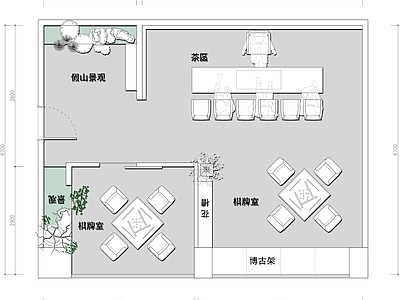 现代棋牌室 麻将室 施工图