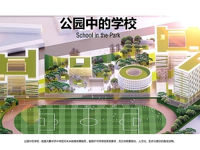 现代学校建筑 教学楼学校 学校湖景 中小学设计 学校操场