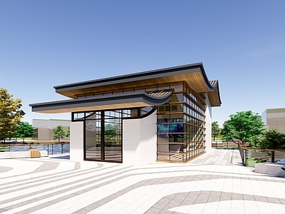 现代新中式小公建 新中式广场入口会