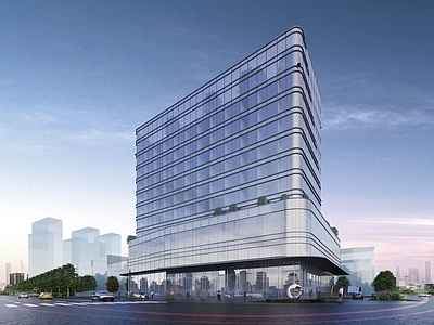 现代极简酒店建筑 现代酒店 玻璃幕墙 室内 灯光渲染