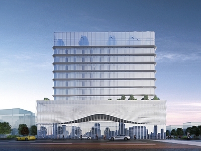 现代极简酒店建筑 曲线 多层酒店 酒店入口大堂