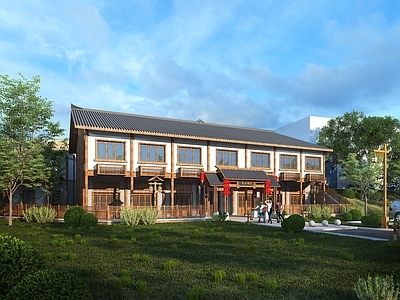 新中式现代古建 新中式商业入口 牌楼 园区大门 场景地形 民宿