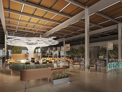 现代工业其他商业空间 现代商场店面 铺位商店吧台 机场用餐空间 大挑空用餐区 购物广场