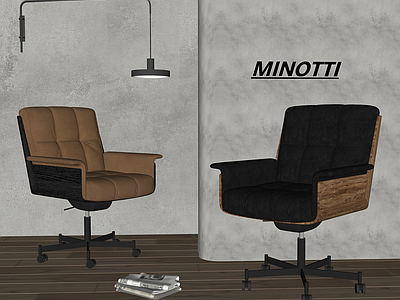 现代中古办公椅 老板椅 扶手椅 MINOTTI DAIKI 皮革办公椅