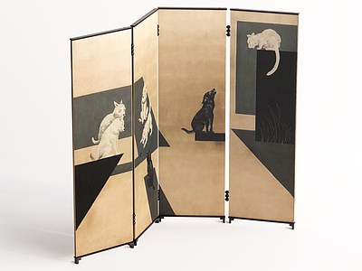 中古复古屏风 木屏风 可折叠屏风