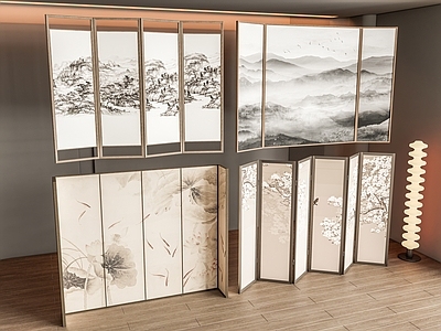 新中式现代屏风 木屏风 格栅屏风 可折叠屏风 中式画屏风 布艺屏风