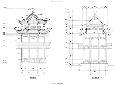 现代亭子 八角亭 施工图