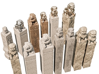 新中式现代庭院小品 栓马柱 拴马桩 石柱 瑞兽雕塑 石狮子 小品 庭院造景小品 雕塑 装饰柱