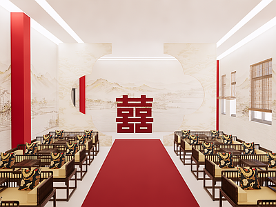 新中式中式其他公共空间 登记处 婚姻馆 婚礼 中式 千里江山图