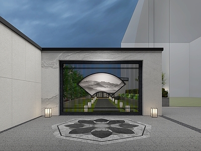 现代住宅景观 景观庭院 入口景墙 镂空景墙