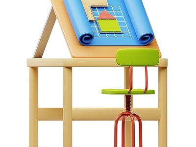 办公用品 现代卡通办公用品 蓝图 绘图桌