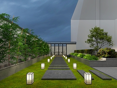 现代住宅景观 住宅景观 青石板路 景观绿植