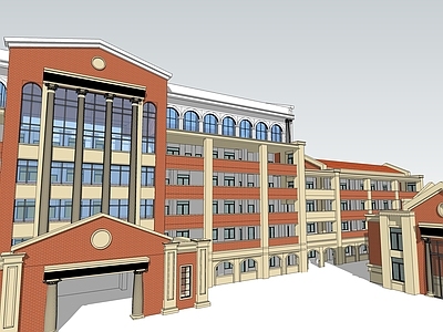 现代学校建筑 教学楼学校 红砖