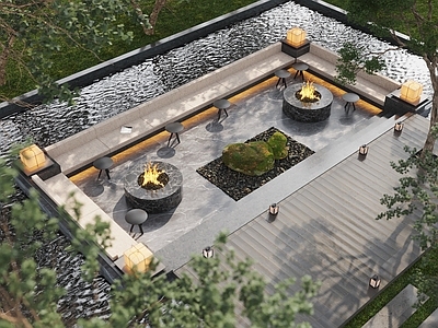 现代庭院小品 现代庭院卡座 庭院水景 庭院灯
