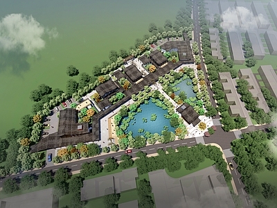 现代新中式民宿建筑 滨水民宿建筑