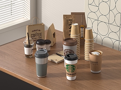 杯子 咖啡杯 奶茶 笔 纸 纸袋