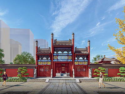 中式禅意其他文化场馆 文化建筑 古建 寺庙 中式 牌坊