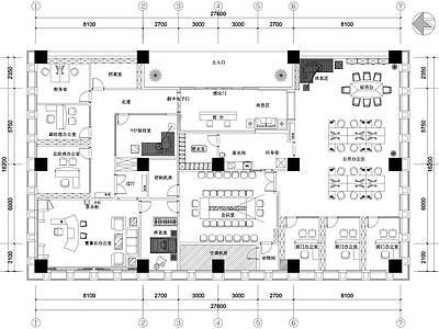 办公室平面图 500平方米 开放办公室 独立办公室 会议室接待室 前台茶水间 施工图 工装平面图