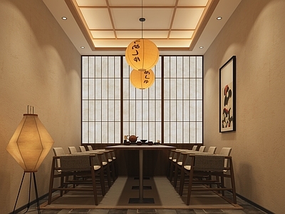 现代日式日料店 日料包间 日料烧鸟店 日料落地灯 日式吊灯 日式餐桌椅组合