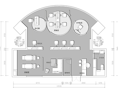 现代理发店 美发理发沙龙店 施工图
