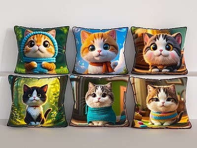现代抱枕 猫咪图案抱枕
