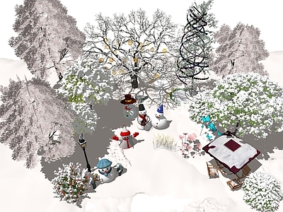 植物组合 冬景树组合 雪地树木组合 雪人组合 冬景组合