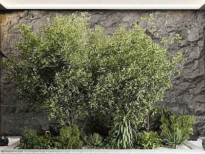 现代侘寂其他景观小品 树池 绿植堆 室内景观造景 毛石景观背景墙 植物堆