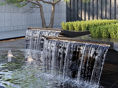 现代假山水景 现代水景观 庭院水景 叠水 水景