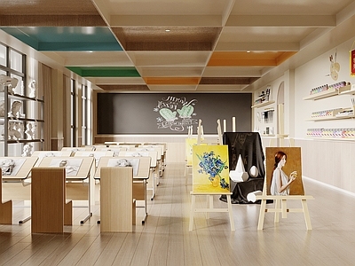 现代教室 美术教室 画室 画架 画具 颜料