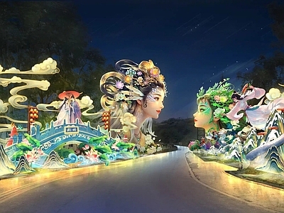 现代街道外景 商业街外景 街道夜景 灯会灯笼