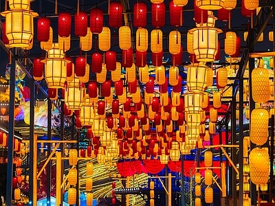 现代街道外景 街道夜景 商业街外景 灯会灯笼