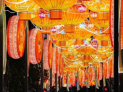 现代街道外景 灯会灯笼 街道夜景 商业街外景