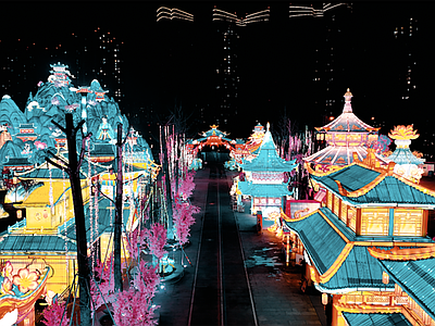 现代街道外景 灯会灯笼 街道夜景 商业街外景