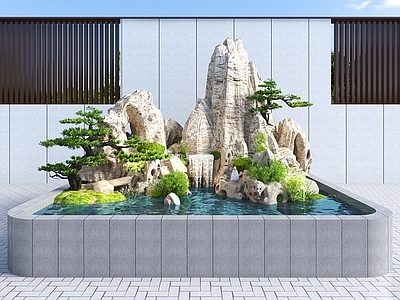 现代假山水景 庭院假山 景观松 水池假山 景观假山水池