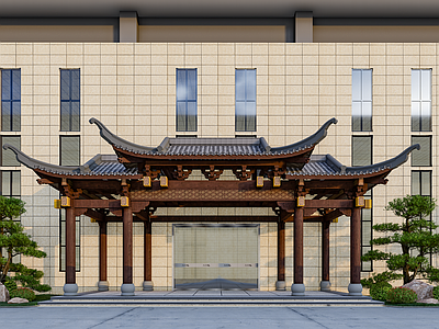 新中式中式医院建筑 古建门楼入口