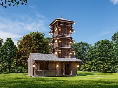 中式古建筑 观景塔 特色标识 木构建筑 特色古建筑