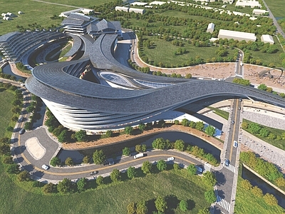 现代新中式图书馆外观 图书馆 学校 文化艺术馆