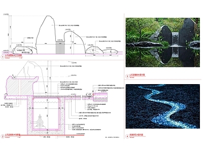 新中式庭院 山石造景 跌水置景 花园庭院 施工图