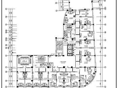 现代整体办公空间 房地产公司办公层 施工图