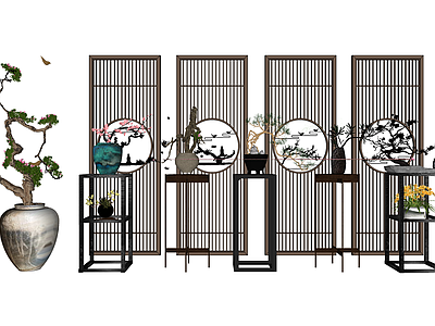 盆栽 中式植物组合 中式屏风植物组合 室内中式植物组合