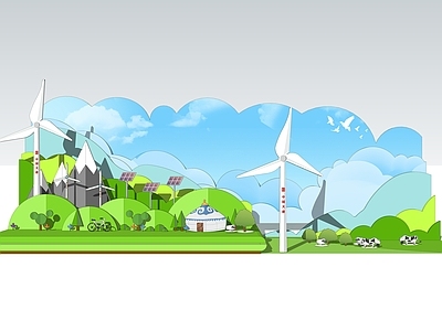 现代艺术装置 卡通装饰 卡通场景 蓝天白云