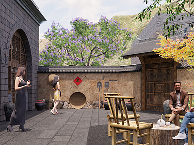 新中式中式乡村庭院 风俗小院 农具 农家小院 窑洞 窑洞民居
