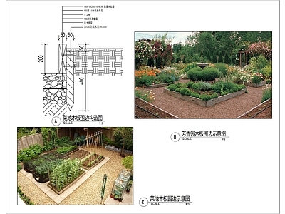 景观节点 种植木板围边 菜园详图 施工图 景观节点